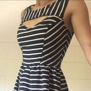 Cream and black striped mini dress